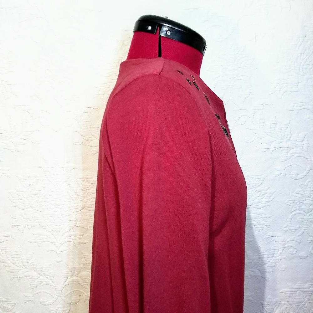 WD.NY Sz 8 Red Christmas Holiday Zip Up Rivet Stretch Blazer Jacket - Picture 6 of 9